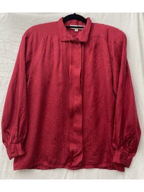 Oscar de la Renta Expressions Women's Size 8 Red Button Up Front Paisley